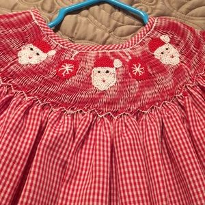 Santa Smocked bishop dress